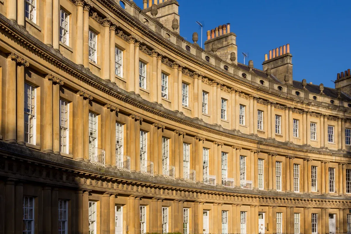 The Royal Crescent in Bath, the second stop on many Stonehenge tours from London, Somerset
